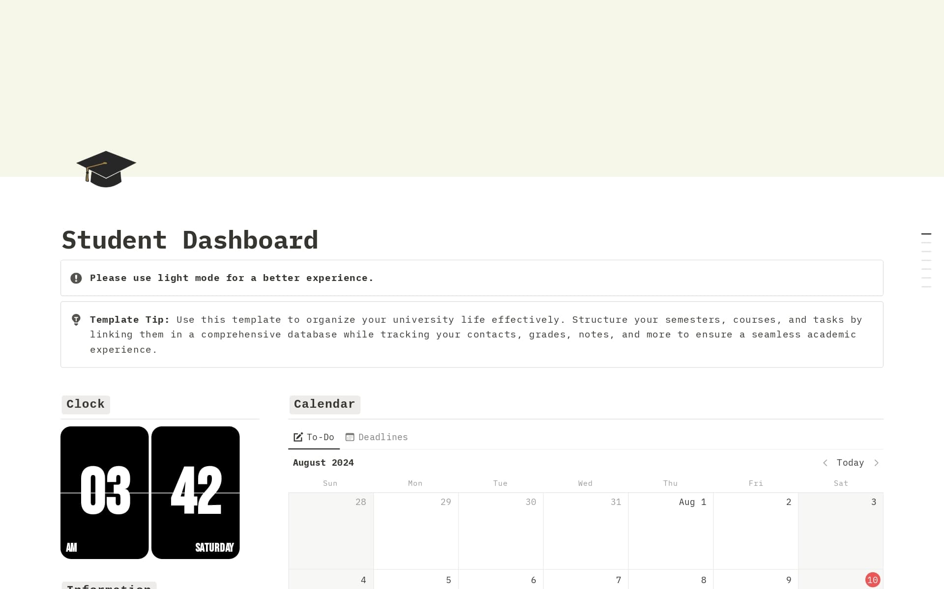 Student Dashboard Template by Joe Cruose | Notion Marketplace