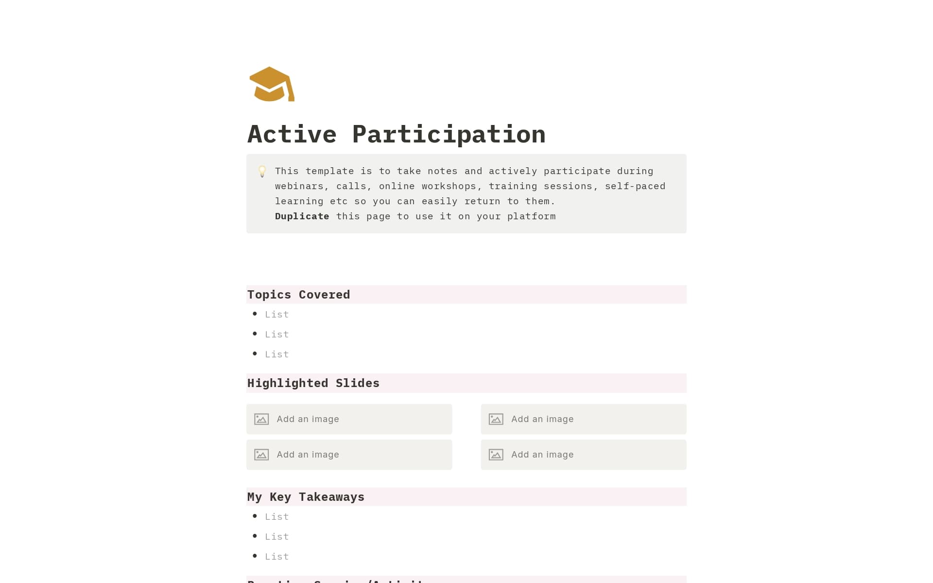 Active Participation Template | Notion Marketplace