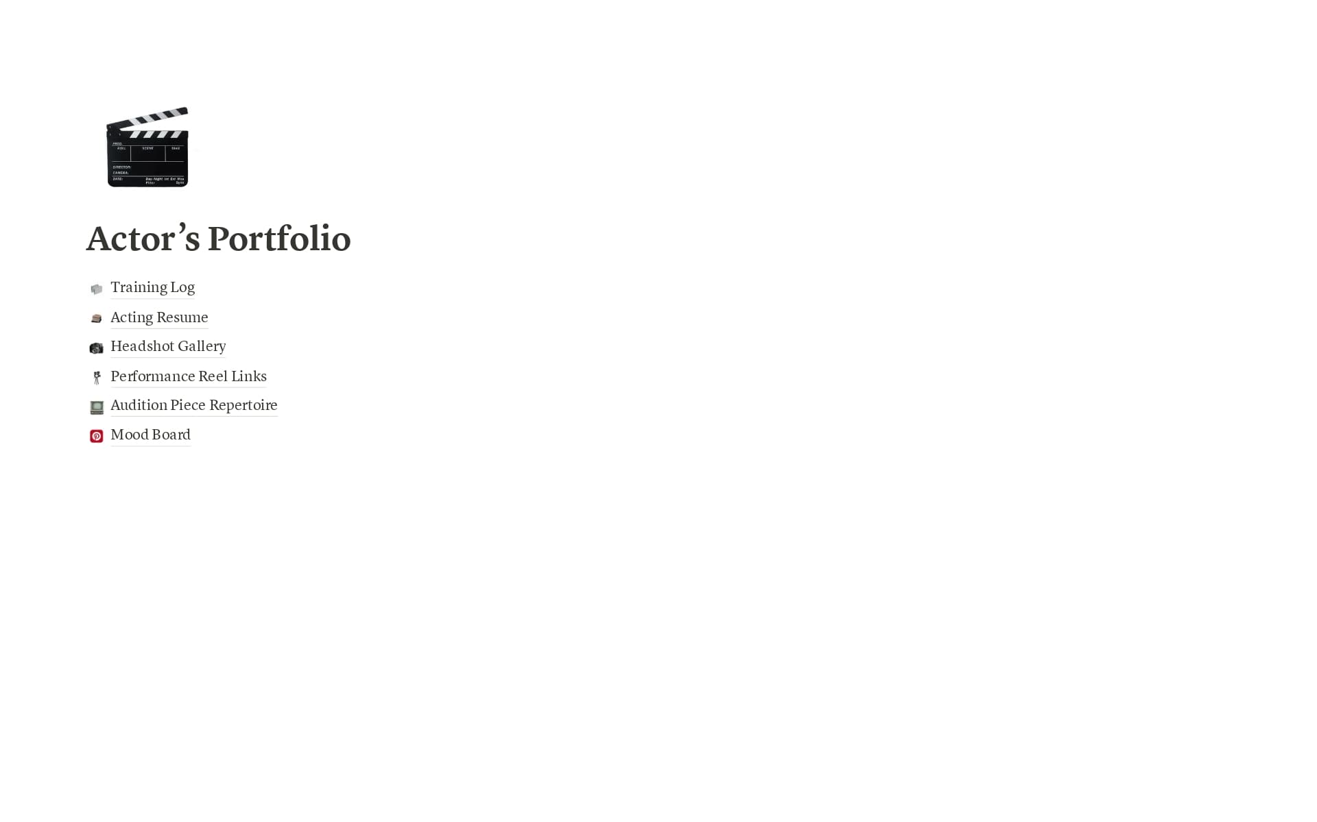 Actor’s Portfolio Template by Kelsey Dabney Notion Marketplace