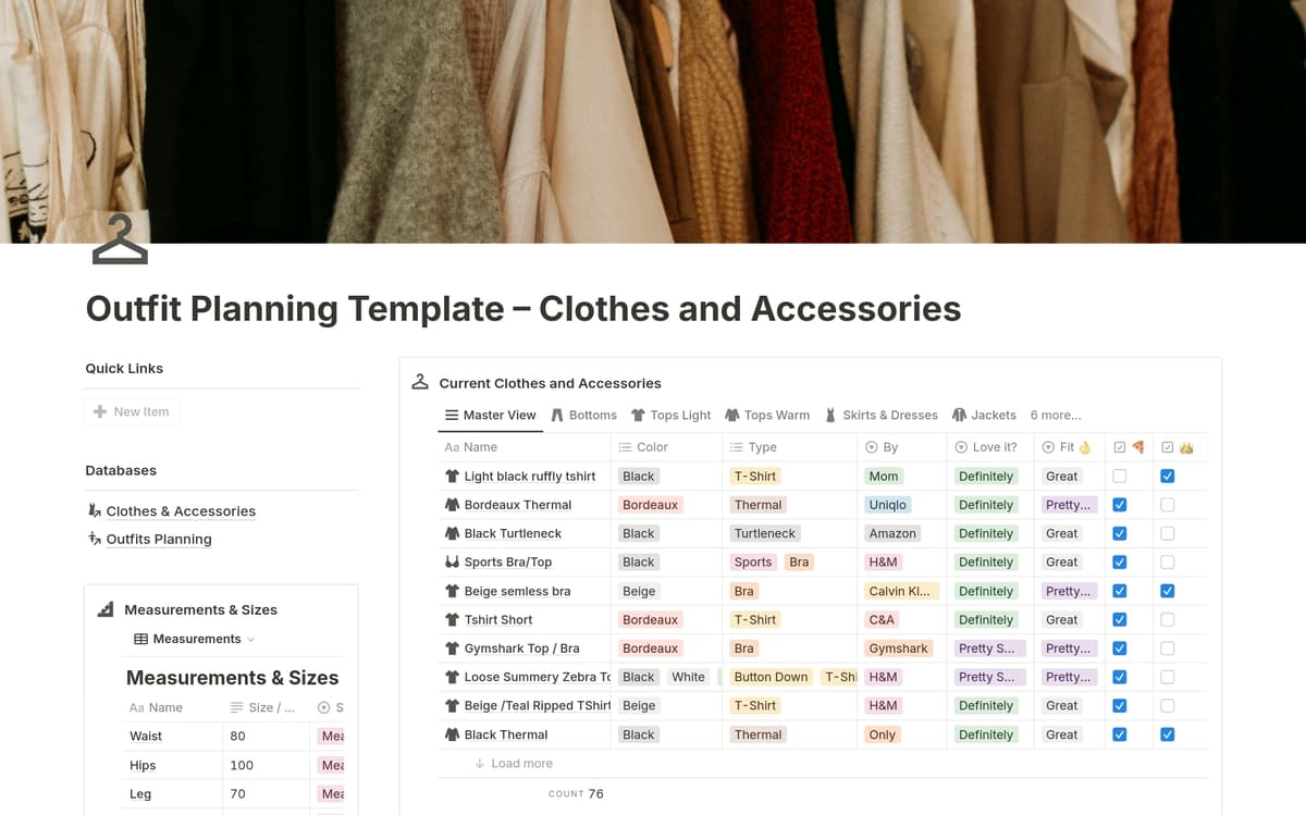 Outfit Planning (Clothes & Accessories) Template | Notion Marketplace