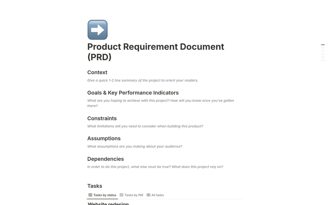 Product Requirements Doc (PRD) Template by Notion | Notion Marketplace