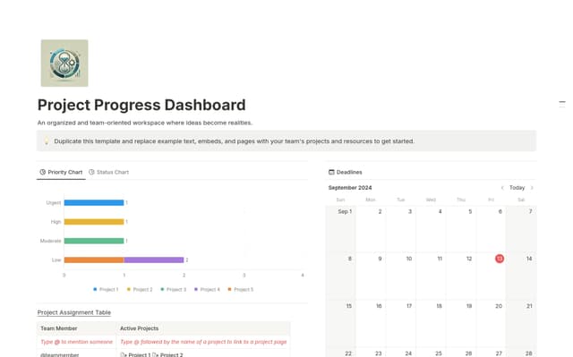 Project Progress Dashboard Template by Visionary | Notion Marketplace