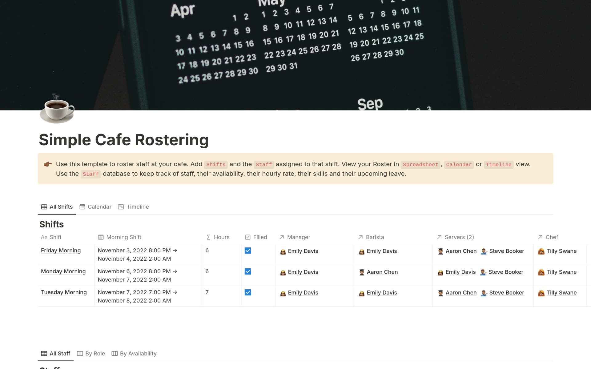 Simple Cafe Rostering Template by Template Road | Notion Marketplace