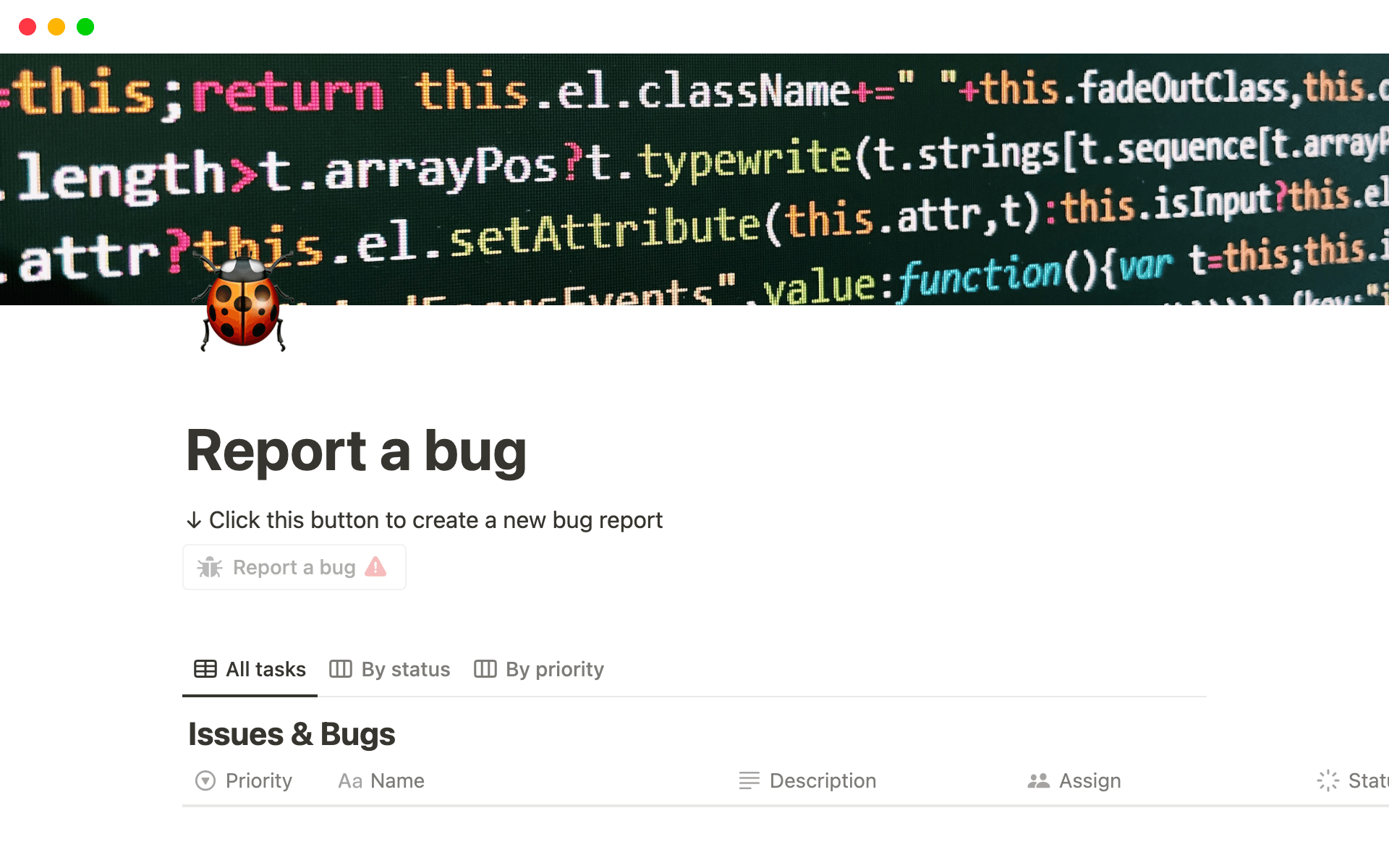 Report a Bug Template by Notion | Notion Marketplace