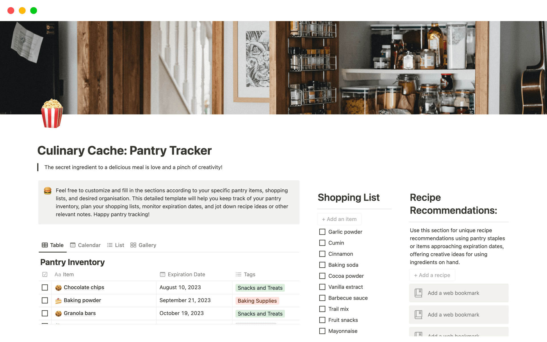 Pantry Notes Culinary Cache: Pantry Tracker Template by Idea Palette | Notion ...