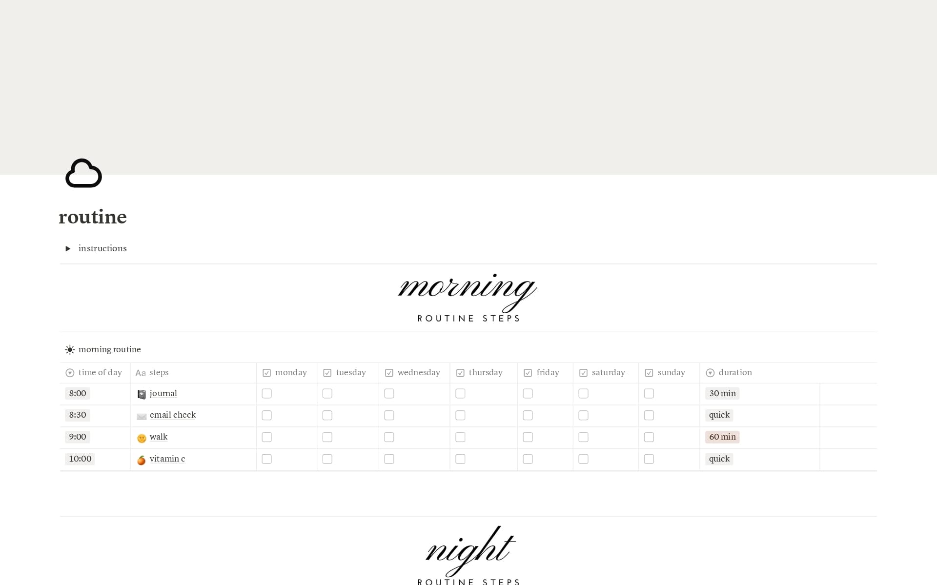 Notion Database For Routine Morning and Night Routine Template by Bárbara cohen | Notion Marketplace