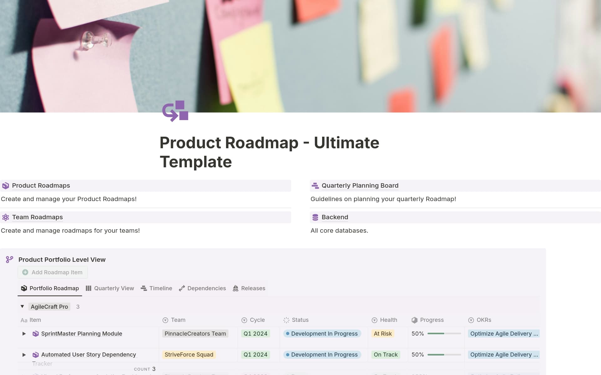 Product Roadmap Planner Template by Myron | PM & ProdOps | Notion ...