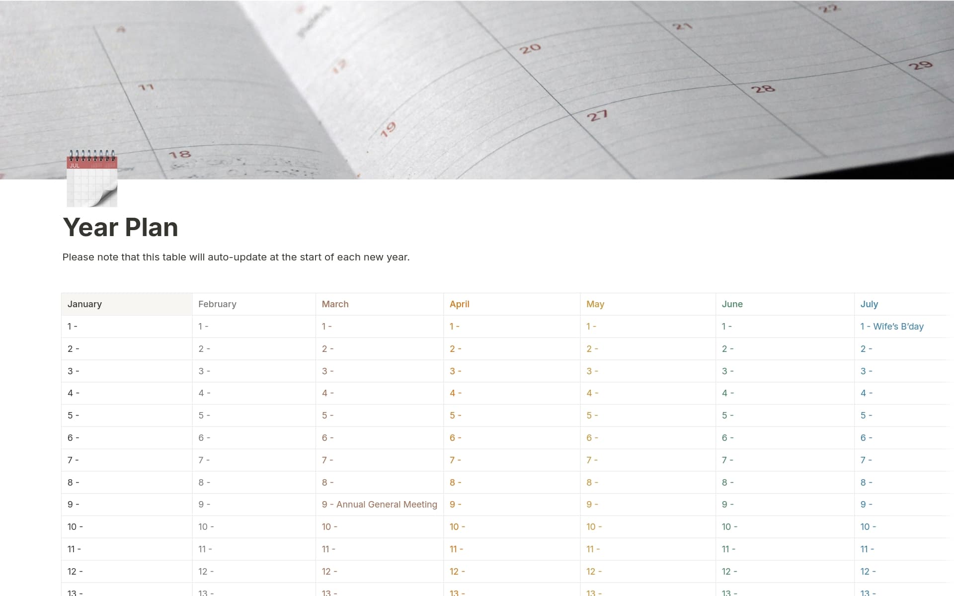 A Year at a Glance Template Notion Marketplace