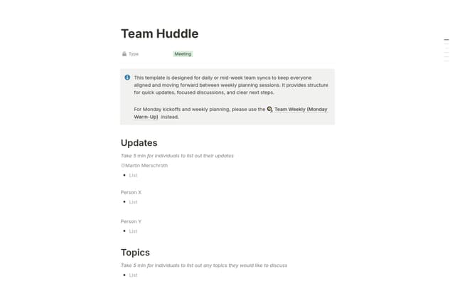 Team Huddle Template | Notion Marketplace