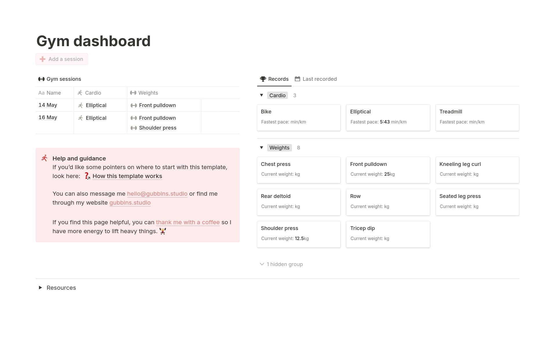 Gym dashboard Template Notion Marketplace