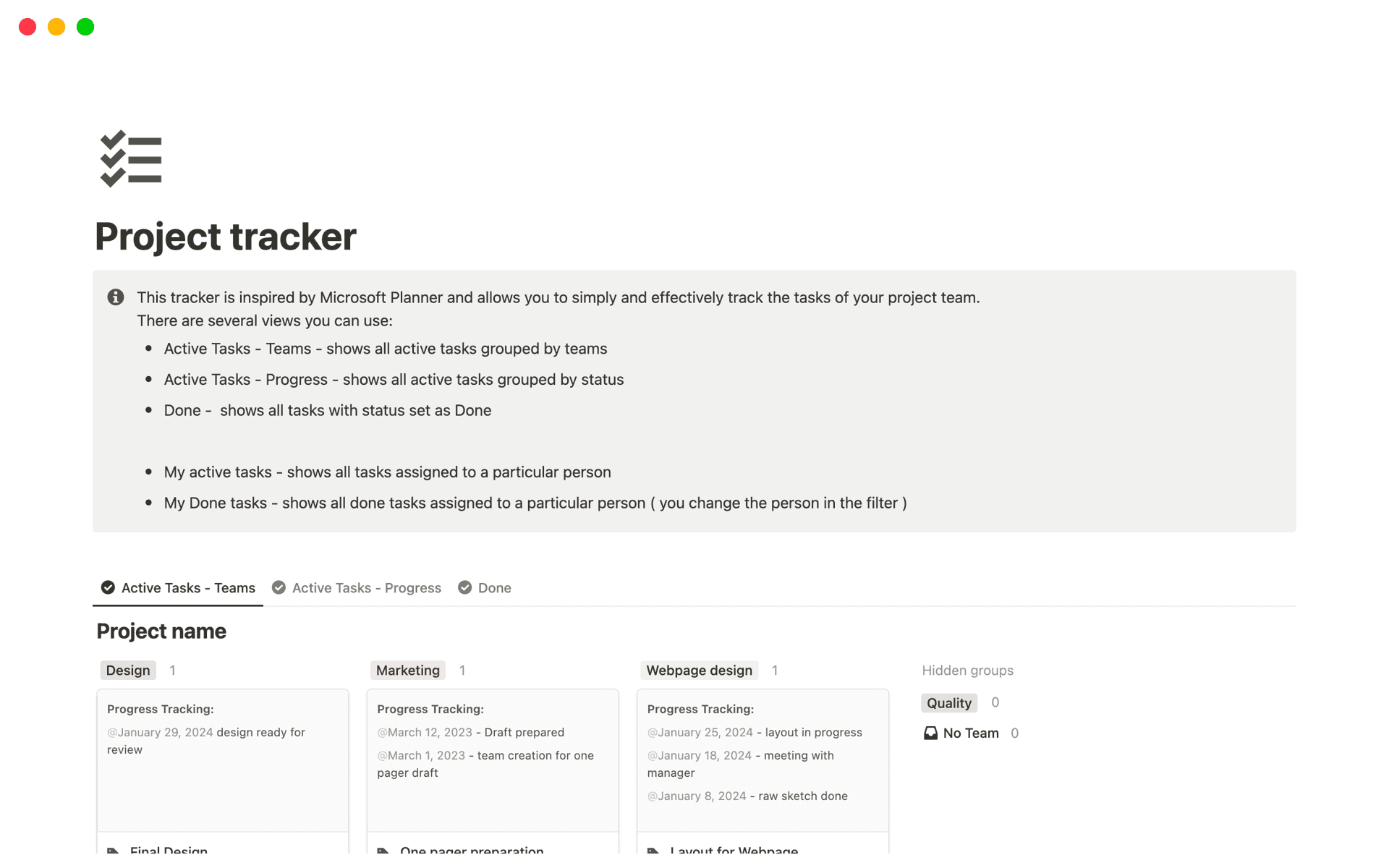 Project tracker Template by Anezka | Notion Marketplace