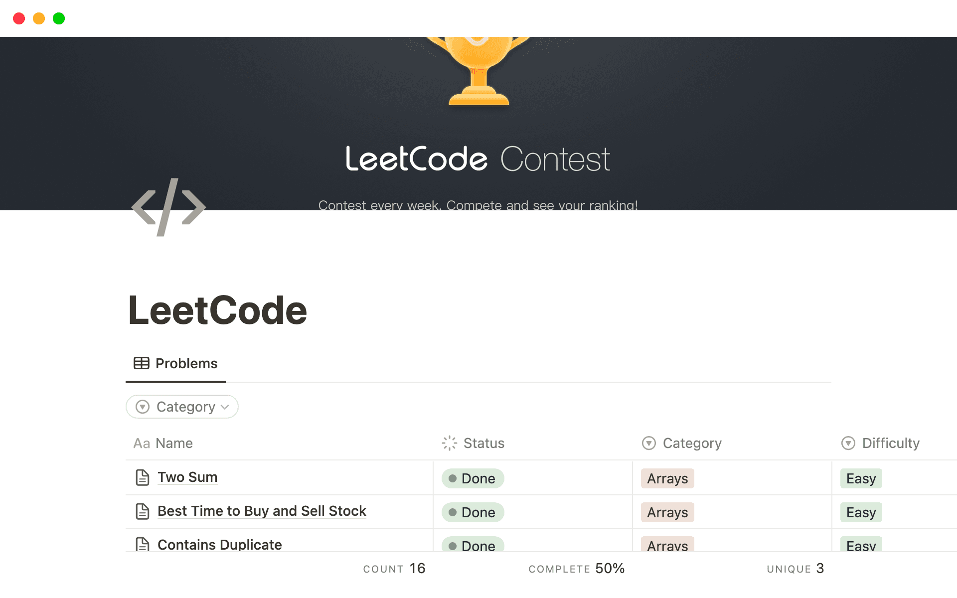 Leetcode problem tracker Template by Sanskriti Notion Marketplace Leetcode problem tracker Template by Sanskriti Notion Marketplace