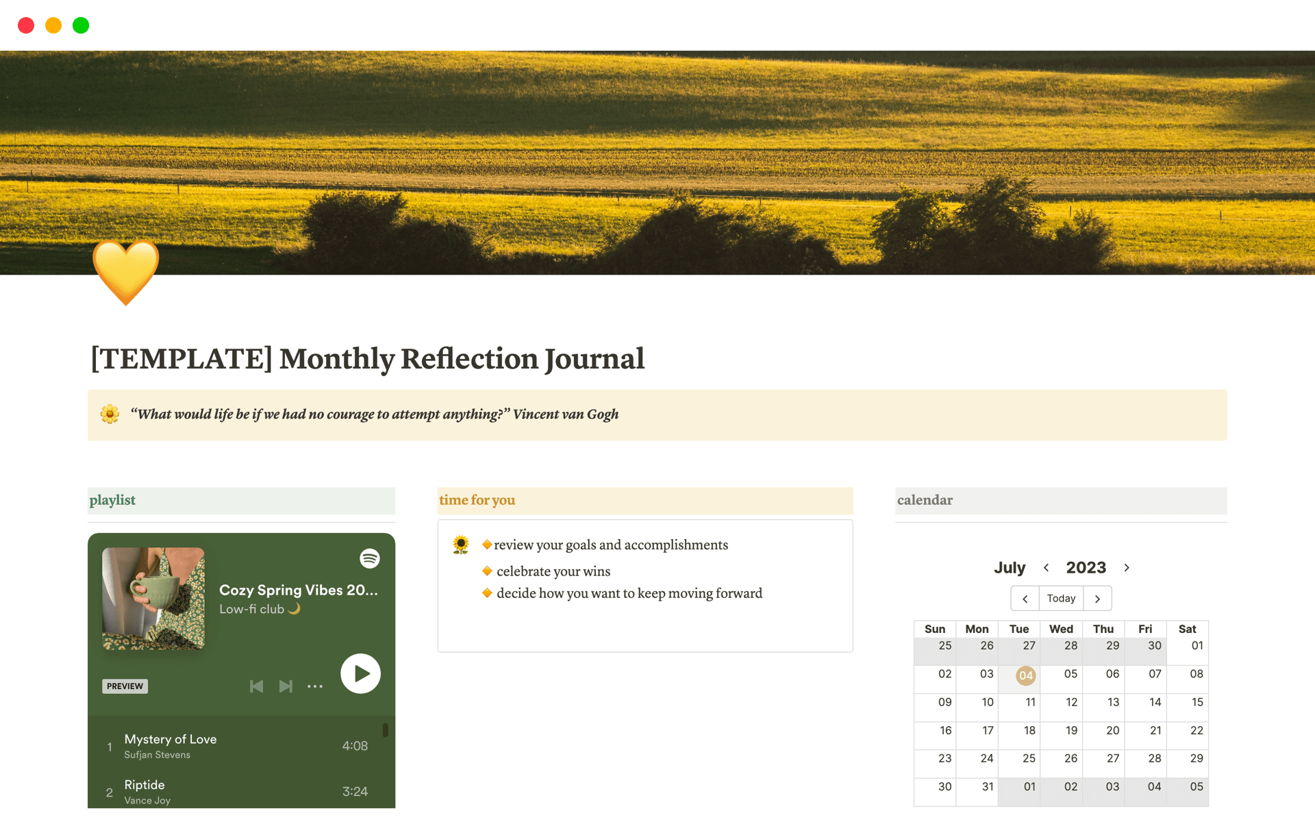 Monthly Reflection Journal Template by Leafy Plans | Notion Marketplace