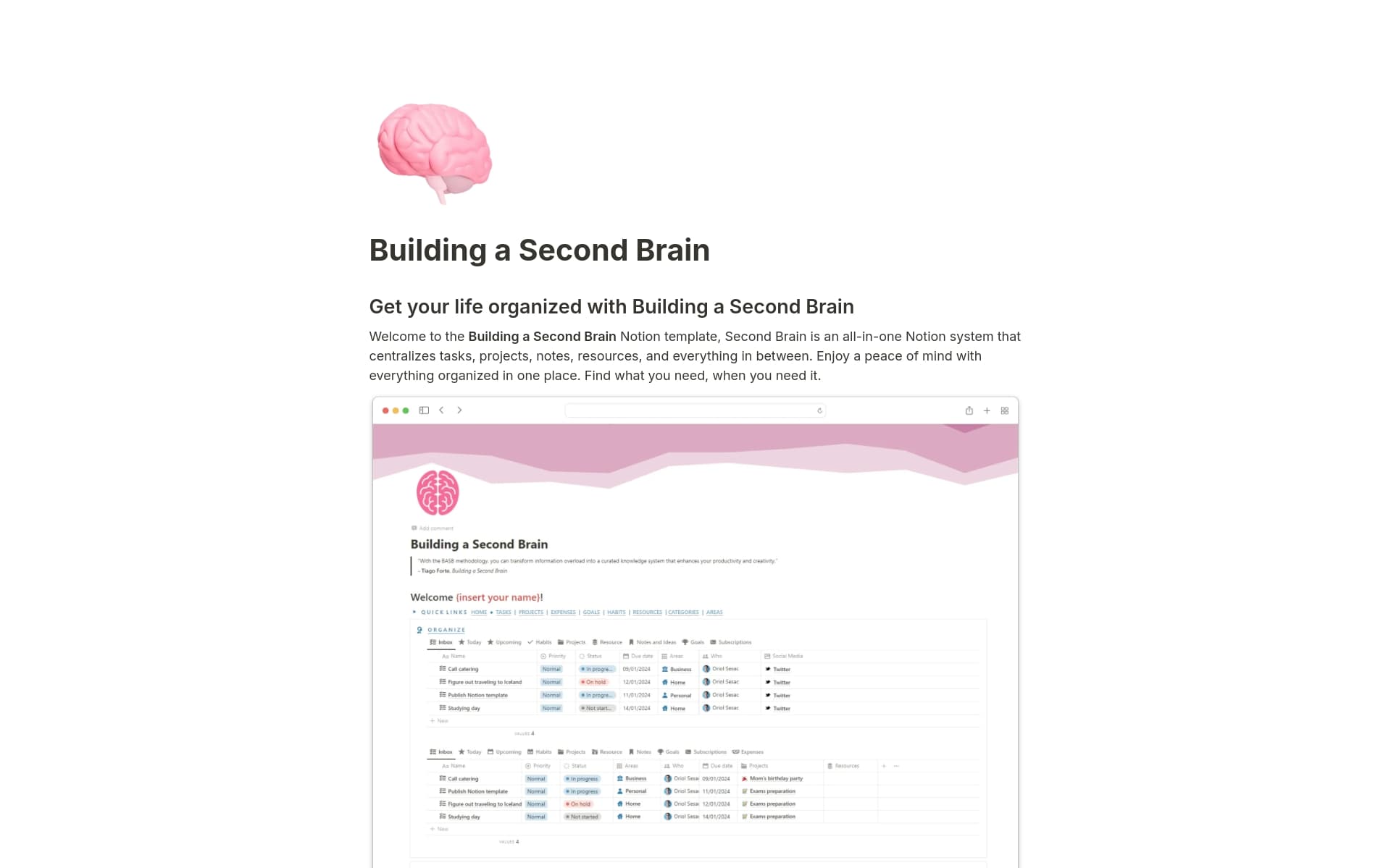Building a Second Brain Template by Oriol Sesac | Notion Marketplace