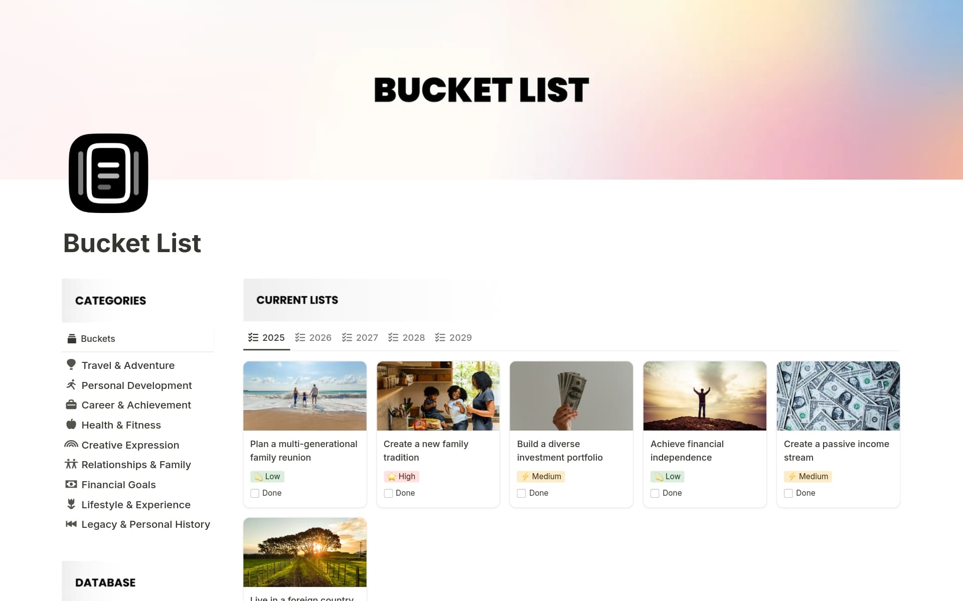 Bucket List Website Bucket List Dashboard Template by mrpugo | Notion Marketplace