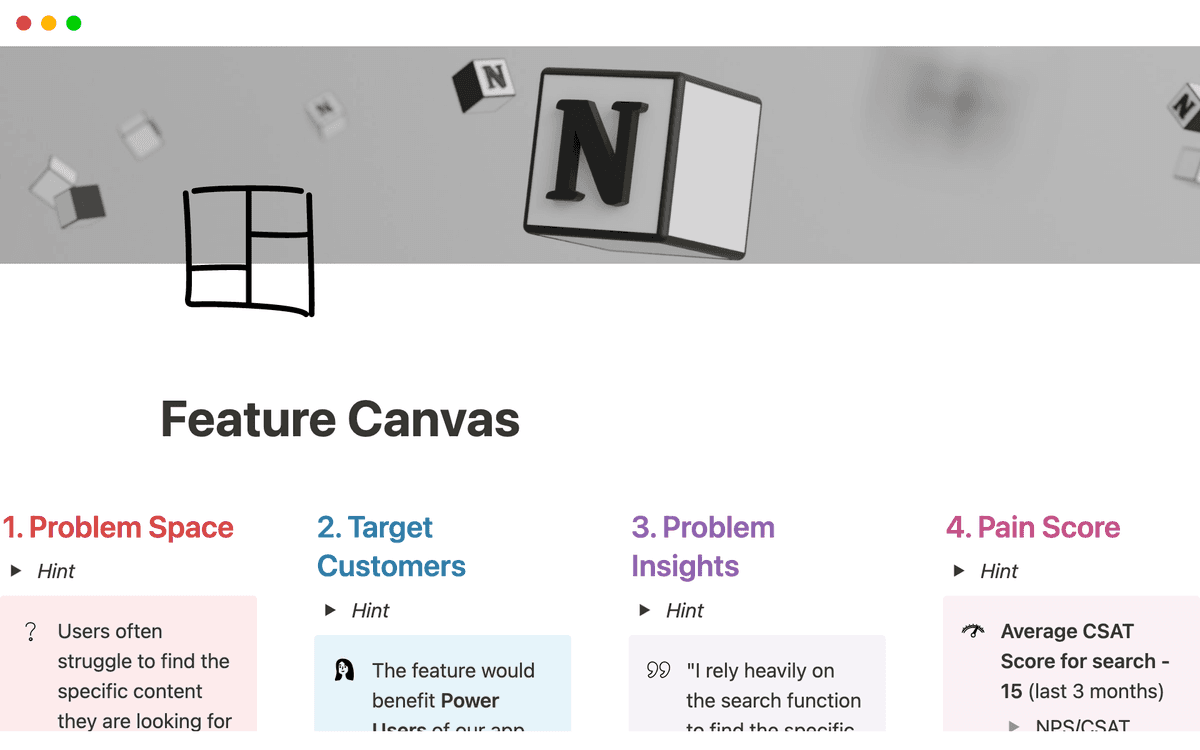 Feature Canvas Template by Myron | PM & ProdOps | Notion Marketplace