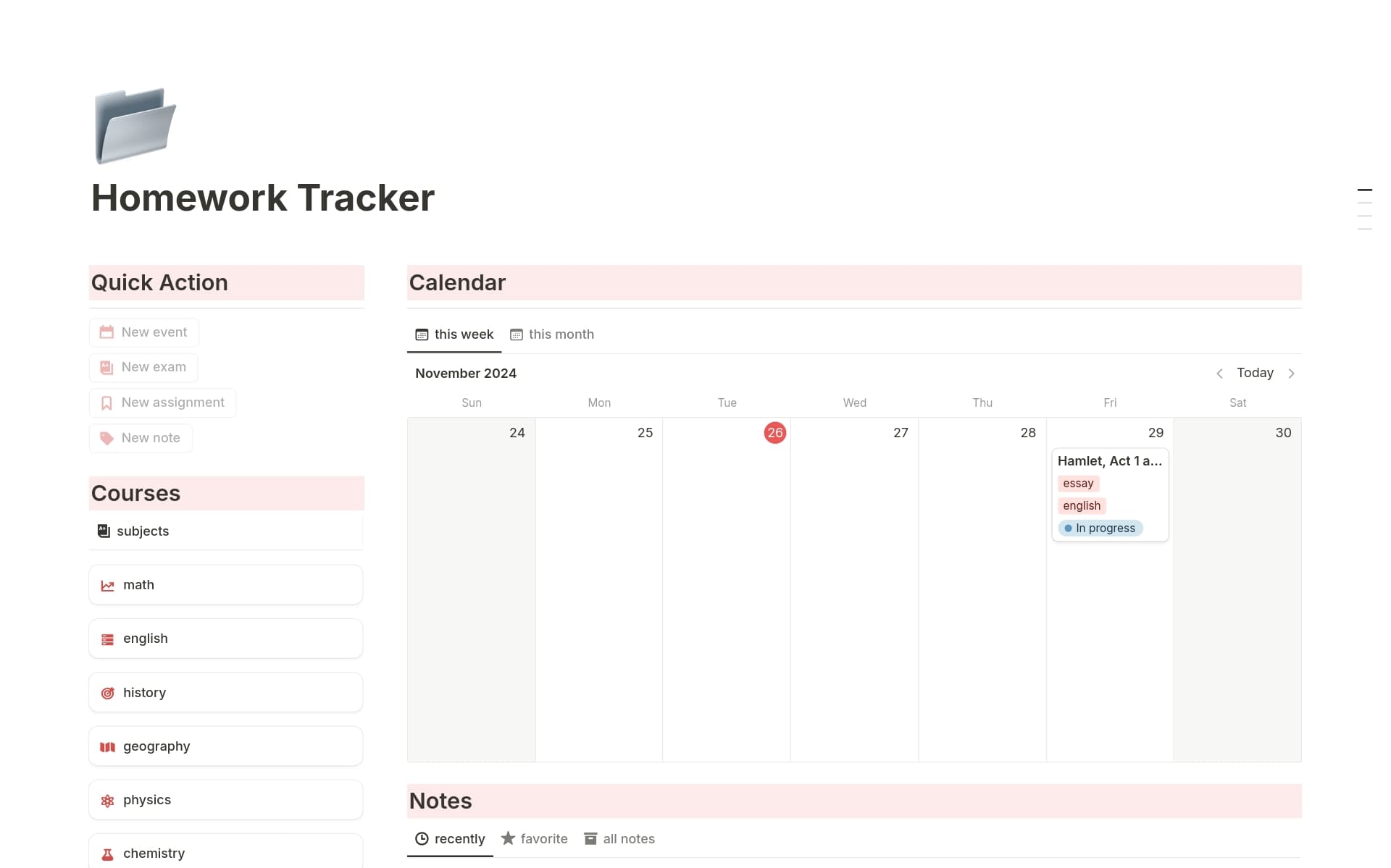 homework tracker Template | Notion Marketplace