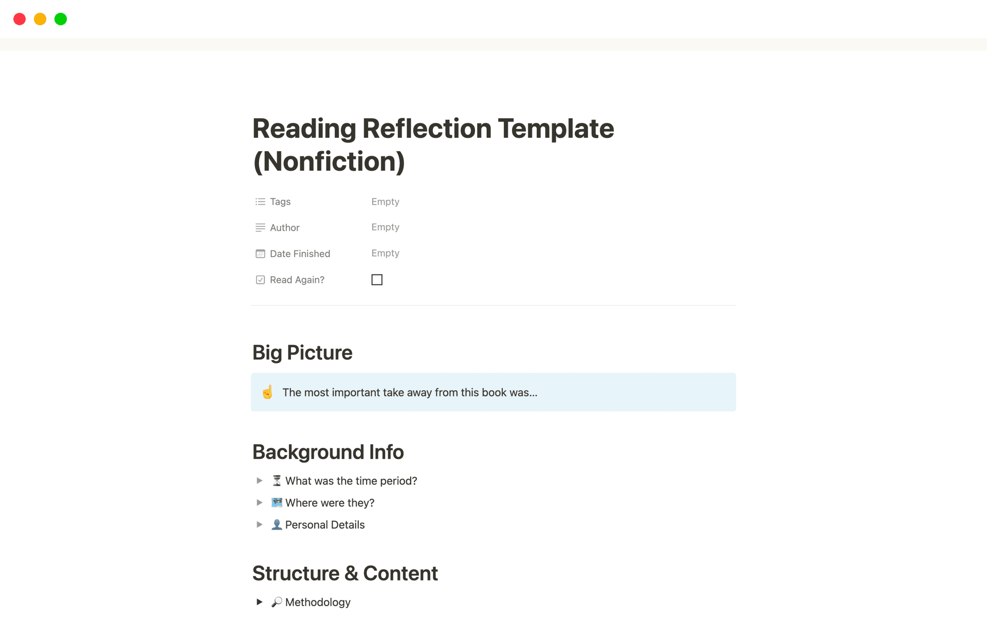 Reading Reflections (Nonfiction) Template | Notion Marketplace