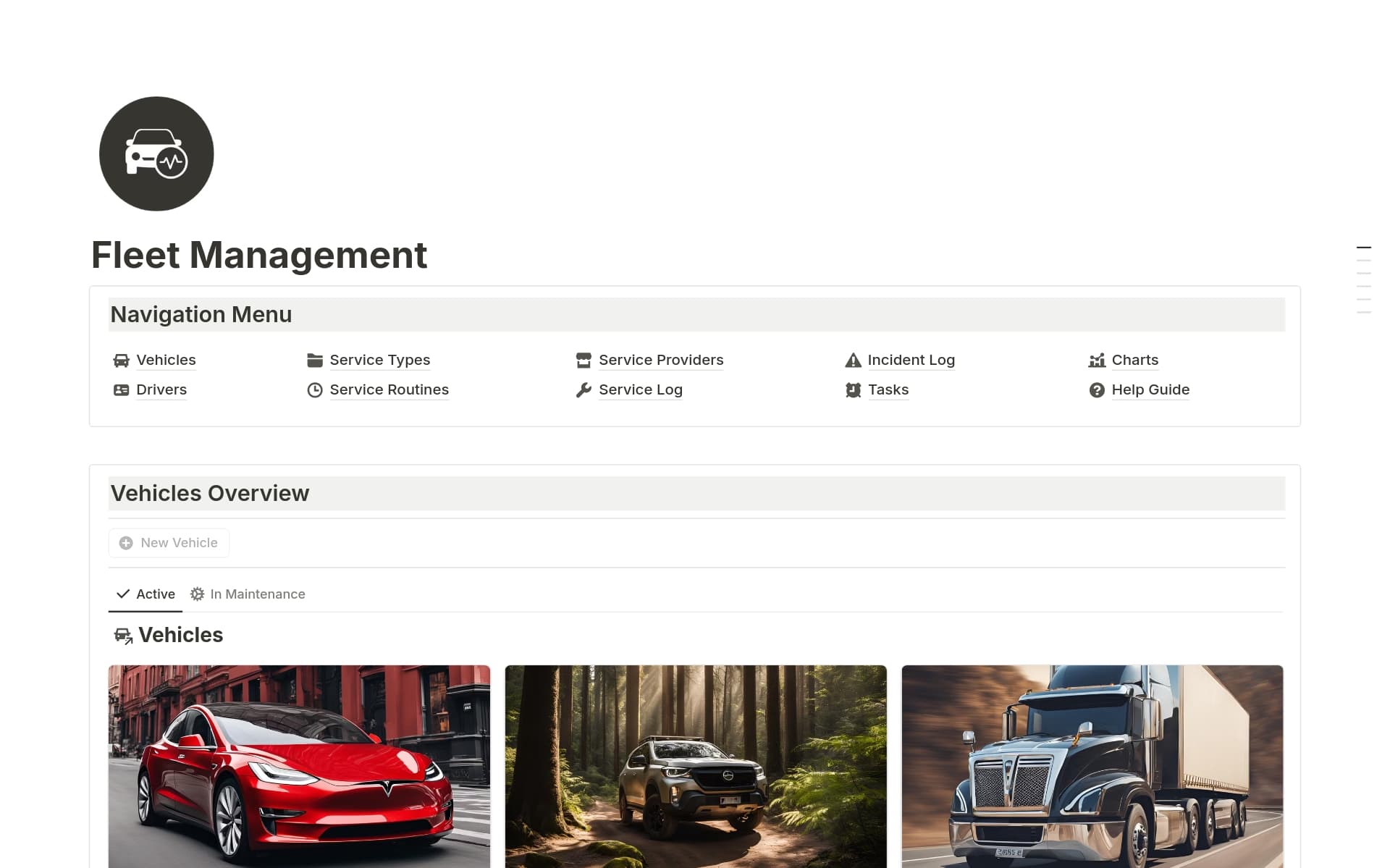 Fleet Management Template by Anaïs Notion Marketplace