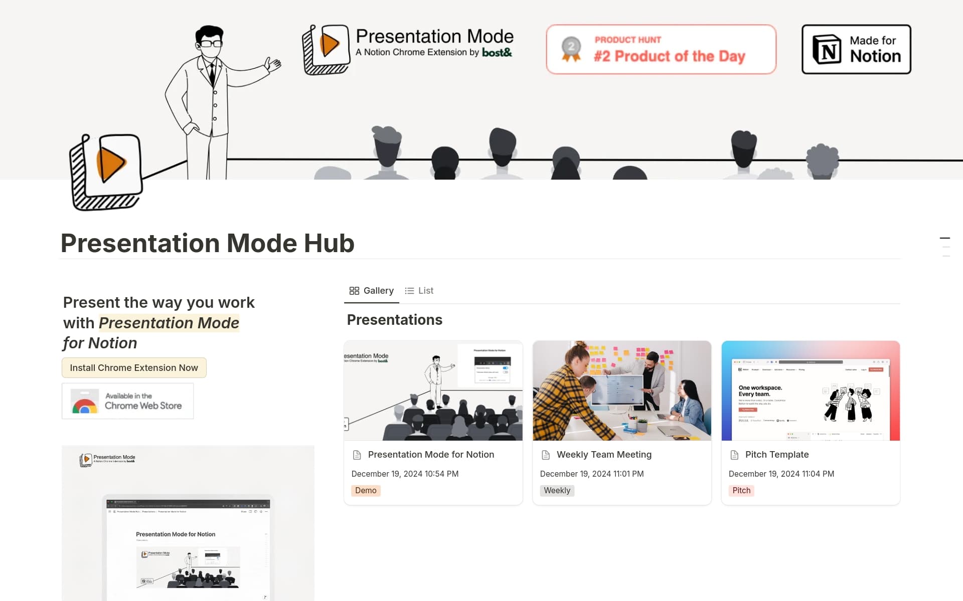Presentation Mode Hub Template by Berkant Bostan | Notion Marketplace