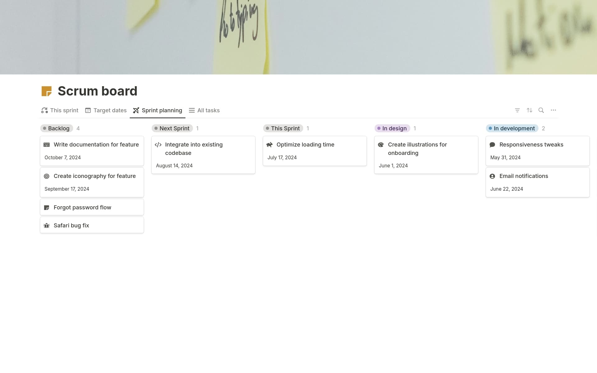 Scrum Board Example Software Scrum board for software development 2025 Template | Notion Marketplace
