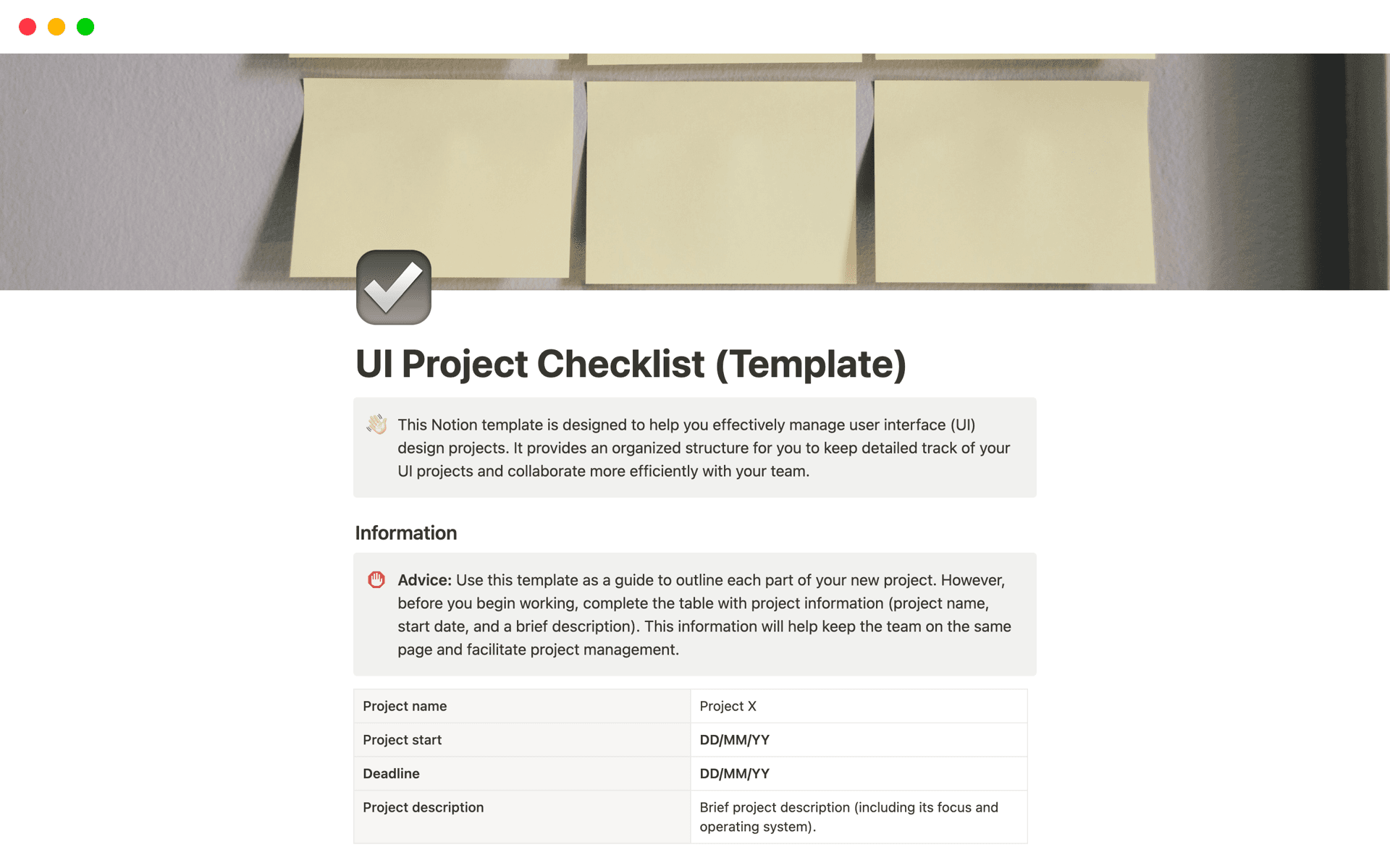 UI Project Checklist Template by Ricardo Ramírez González | Notion ...