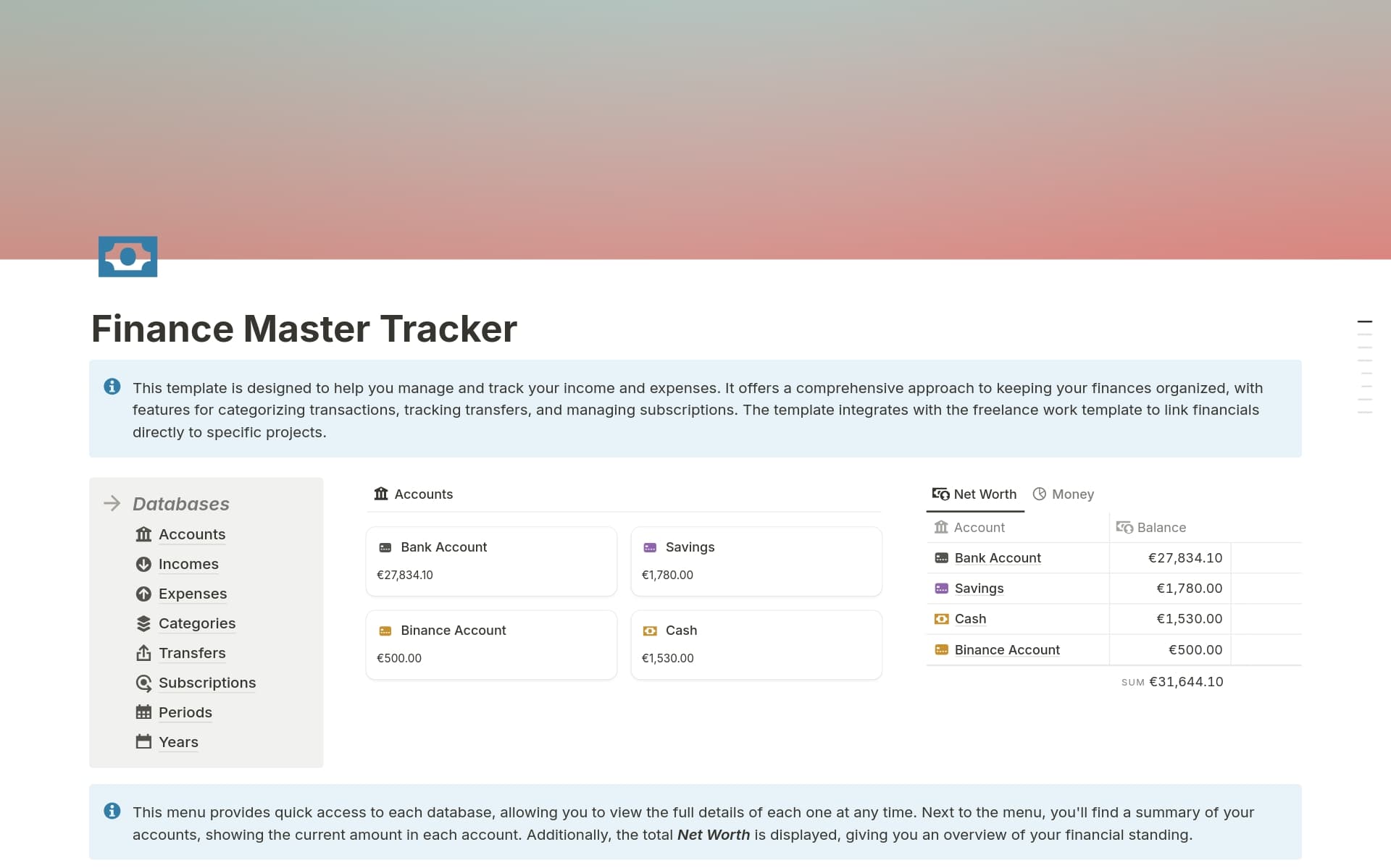 Finance Master Tracker Template by Marc Hernández | Notion Marketplace