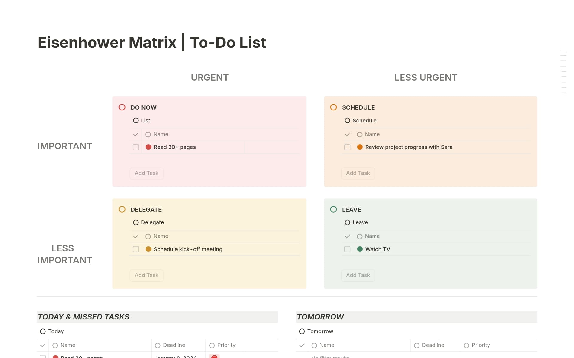 Eisenhower Matrix | To-Do List Template by Jade | Notion Marketplace