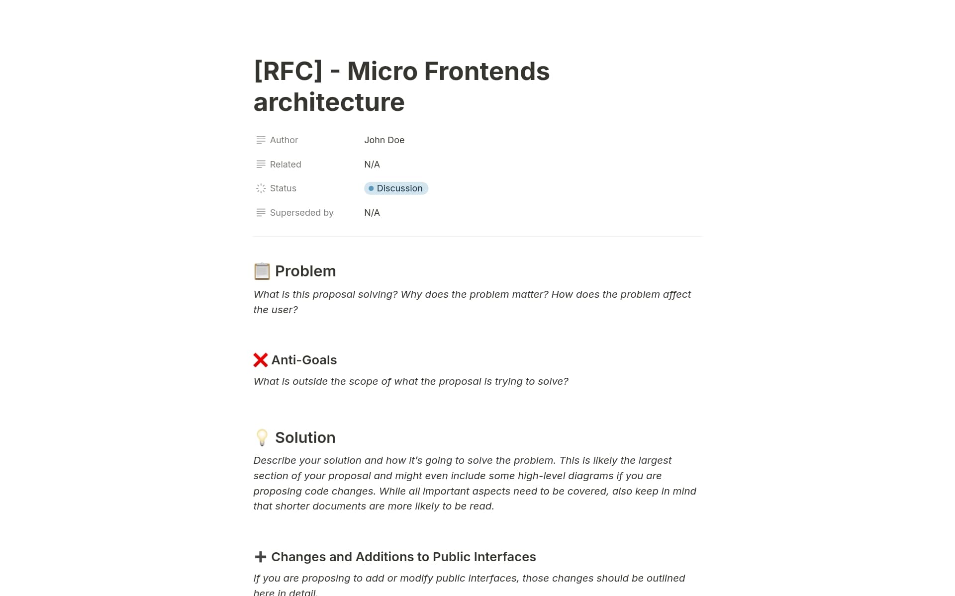 Lightweight RFC for Engineering Leaders Template | Notion Marketplace