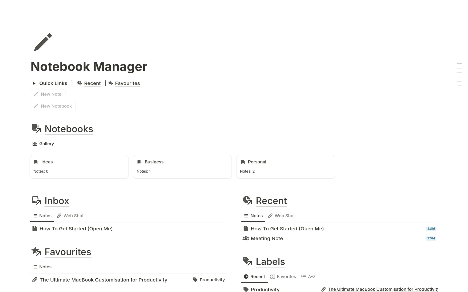 Notebook Manager Template | Notion Marketplace