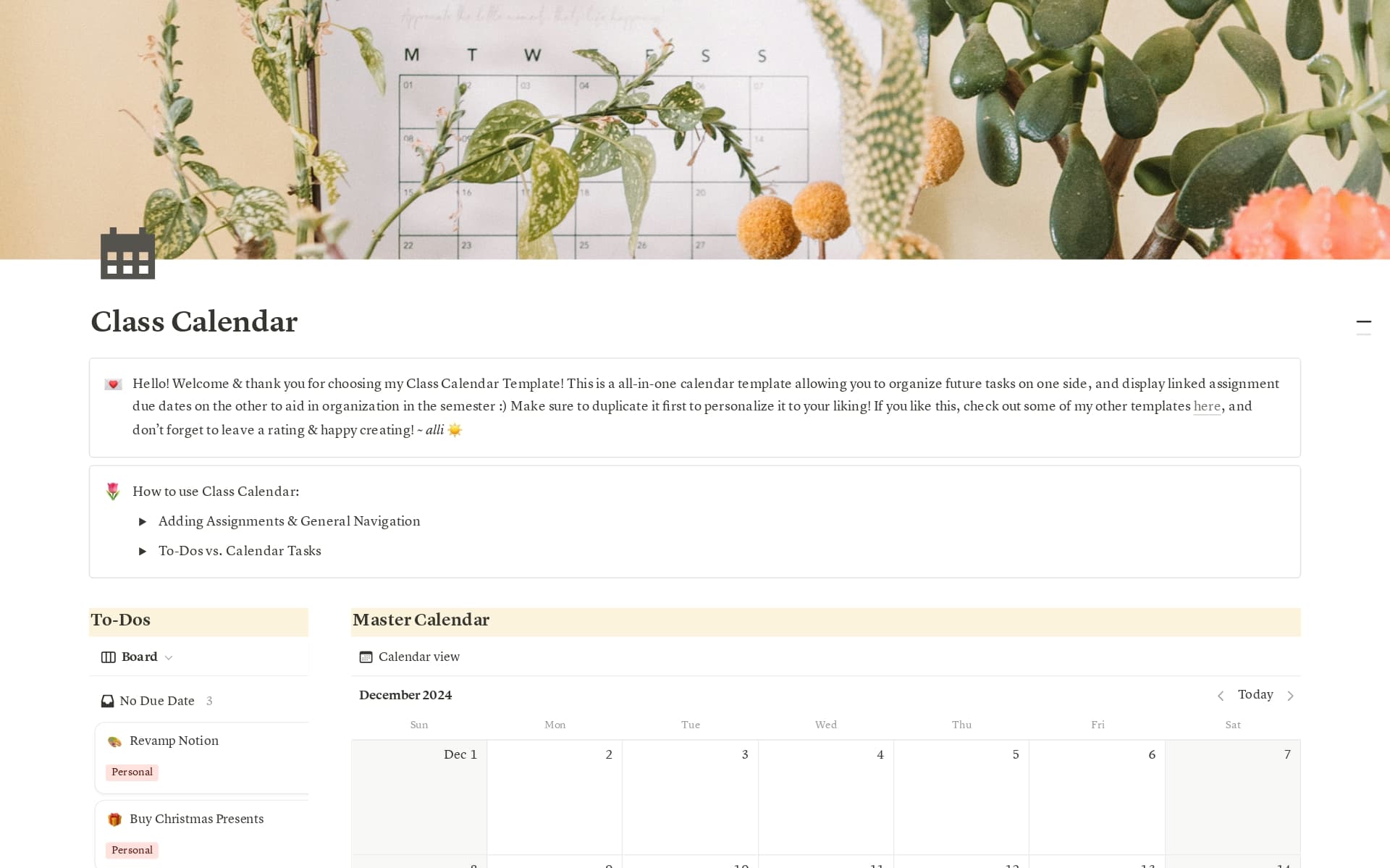 Class Calendar Template By Alli Notion Marketplace class-calendar-template-by-alli-notion-marketplace