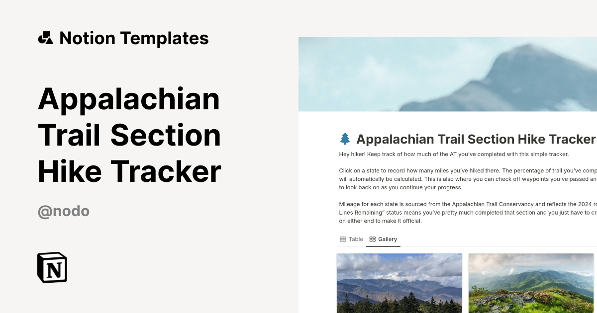 قالب Appalachian Trail Section Hike Tracker من NoDo | متجر Notion