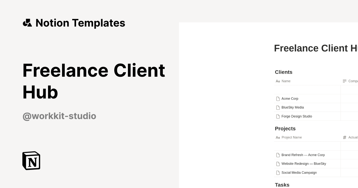 قالب Freelance Client Hub من WorkKit Studio | متجر Notion