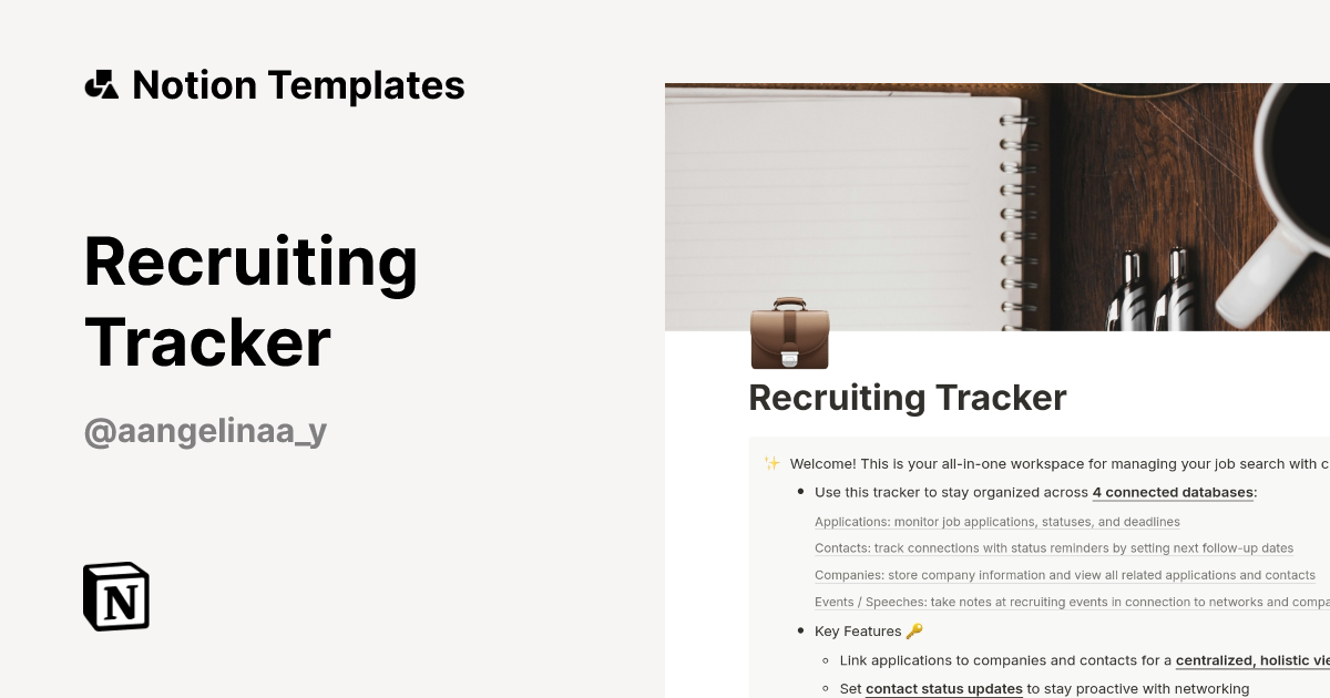 قالب Recruiting Tracker من Angelina Ying | متجر Notion