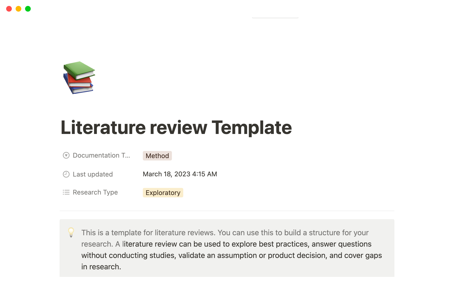 Aperçu du modèle de Literature review template