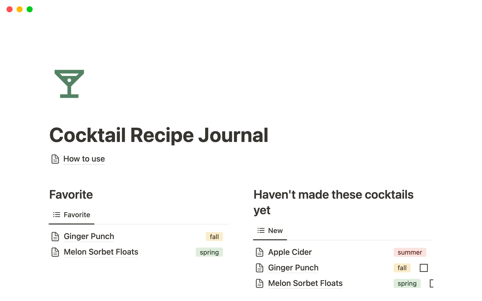 Aperçu du modèle de Cocktail Recipe Journal