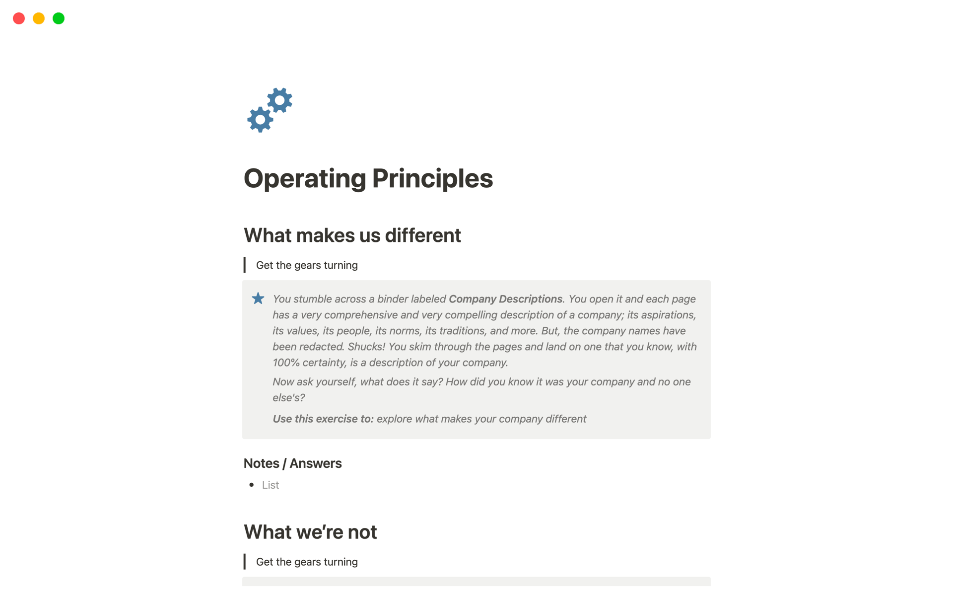 Aperçu du modèle de Operating Principles