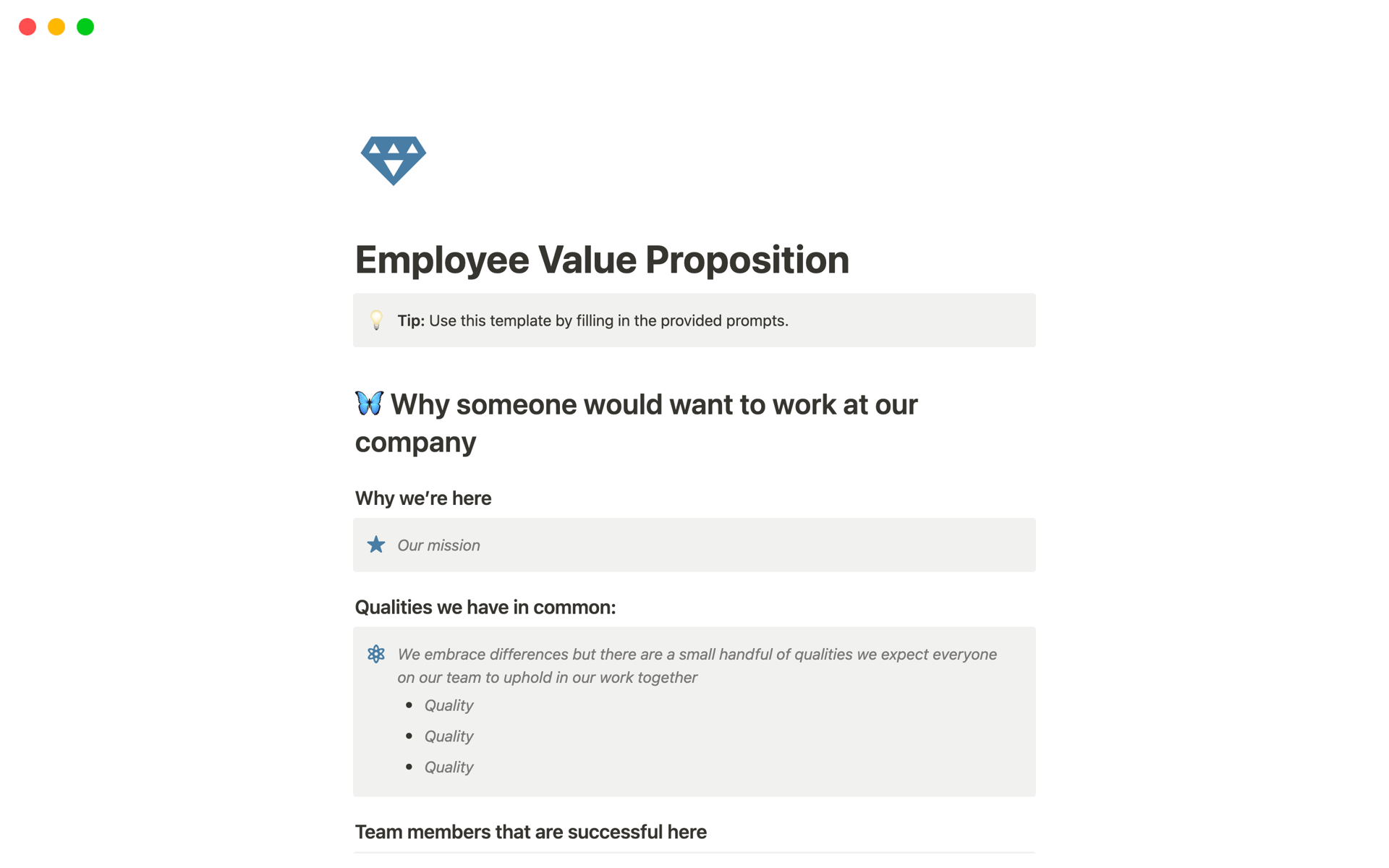 Aperçu du modèle de Employee Value Proposition