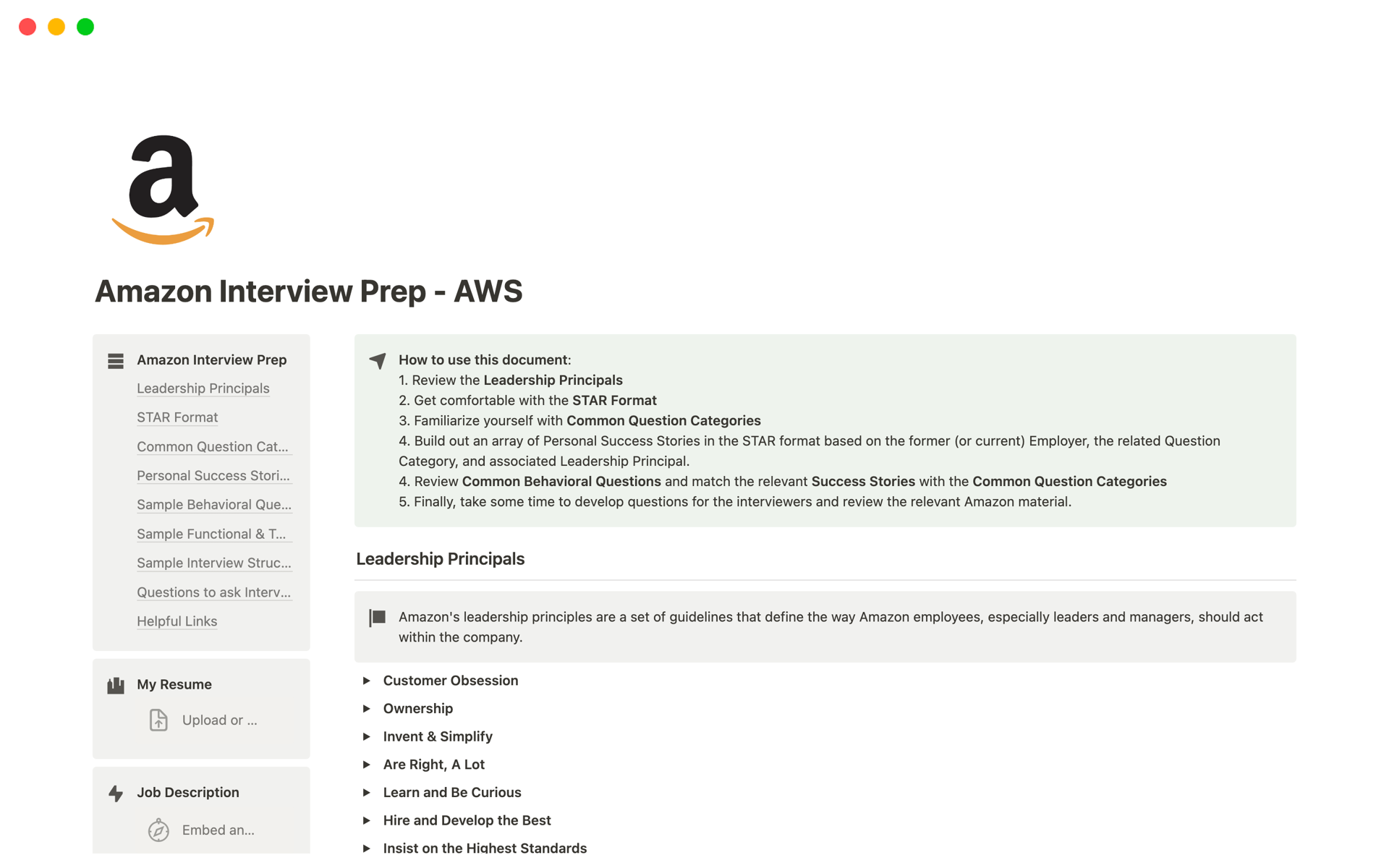 Aperçu du modèle de Amazon Interview Prep - AWS