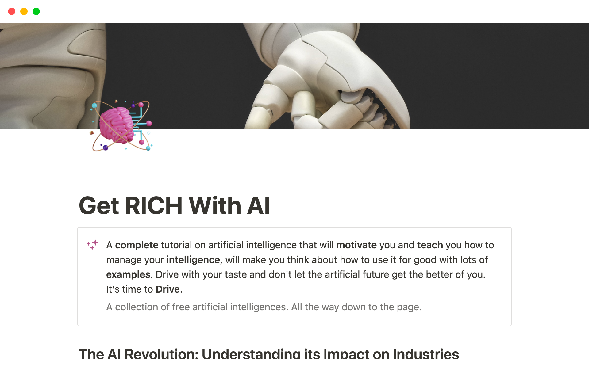 the RICH With AI Notion template is a comprehensive and valuable tool for anyone interested in exploring artificial intelligence.