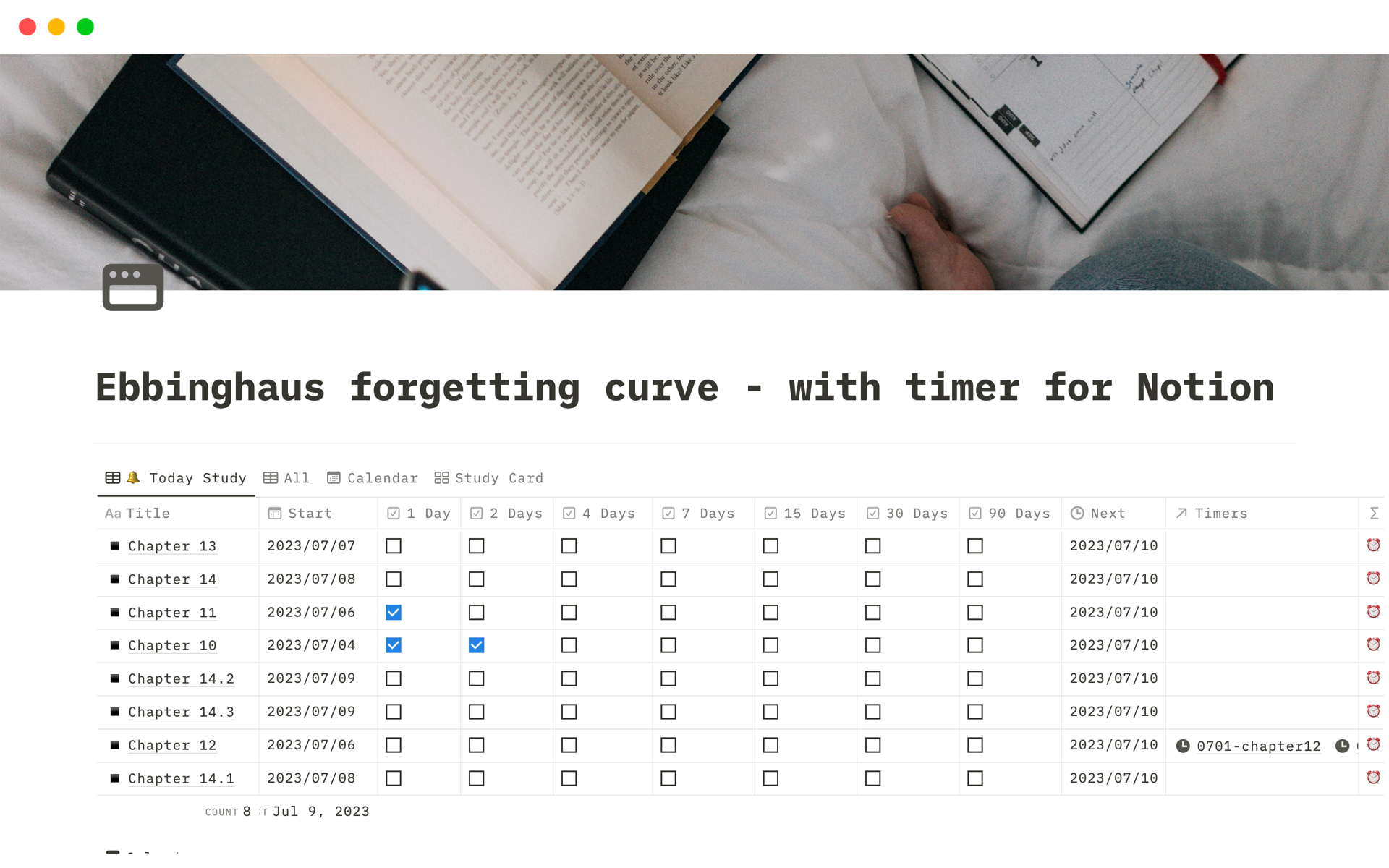 Aperçu du modèle de Ebbinghaus forgetting curve - with timer