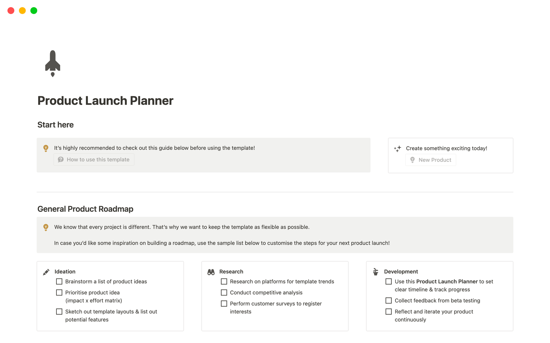 Aperçu du modèle de Product Launch Planner