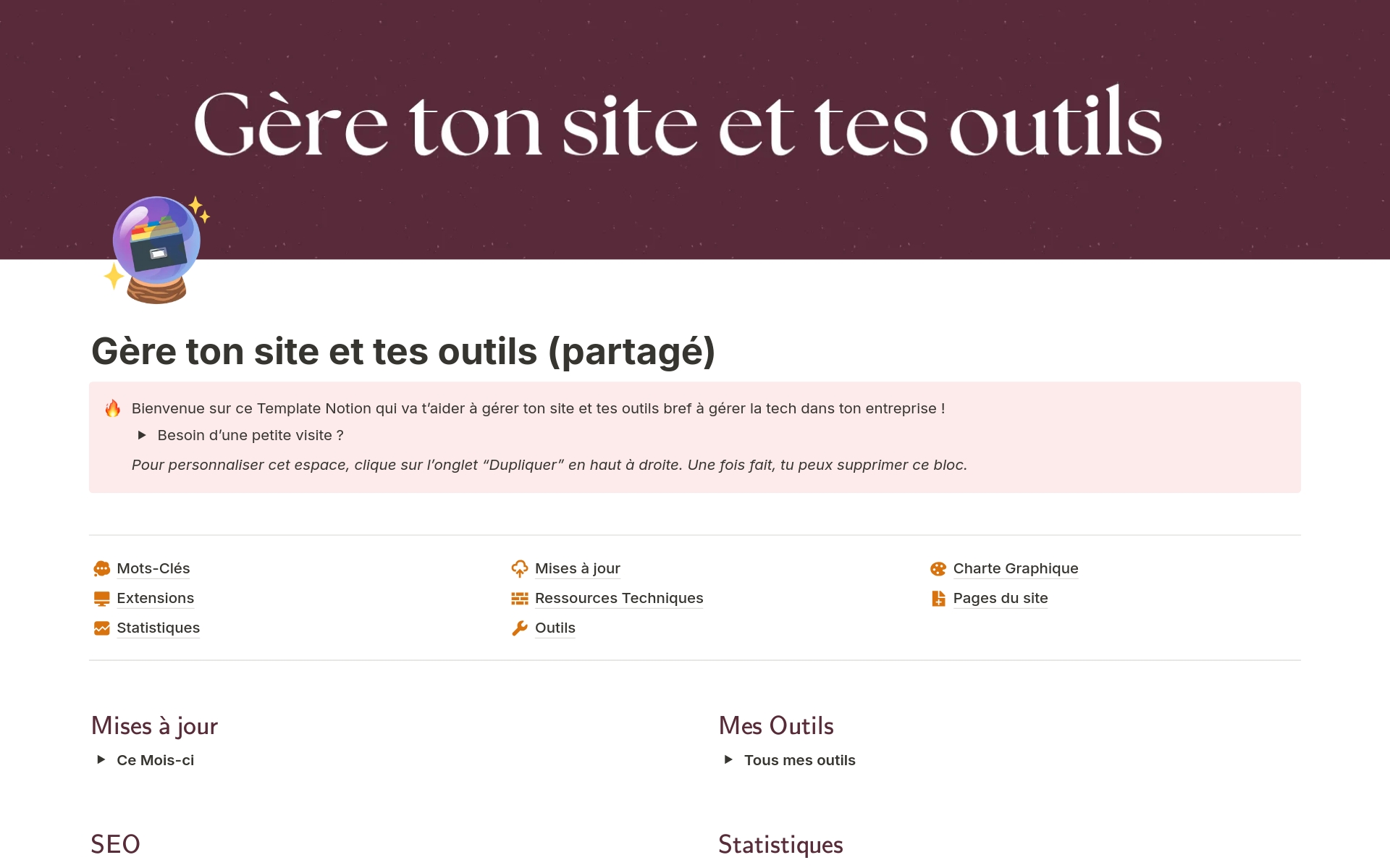 Gère ton site et tes outils | Modèle créé par Camille.Davidp15