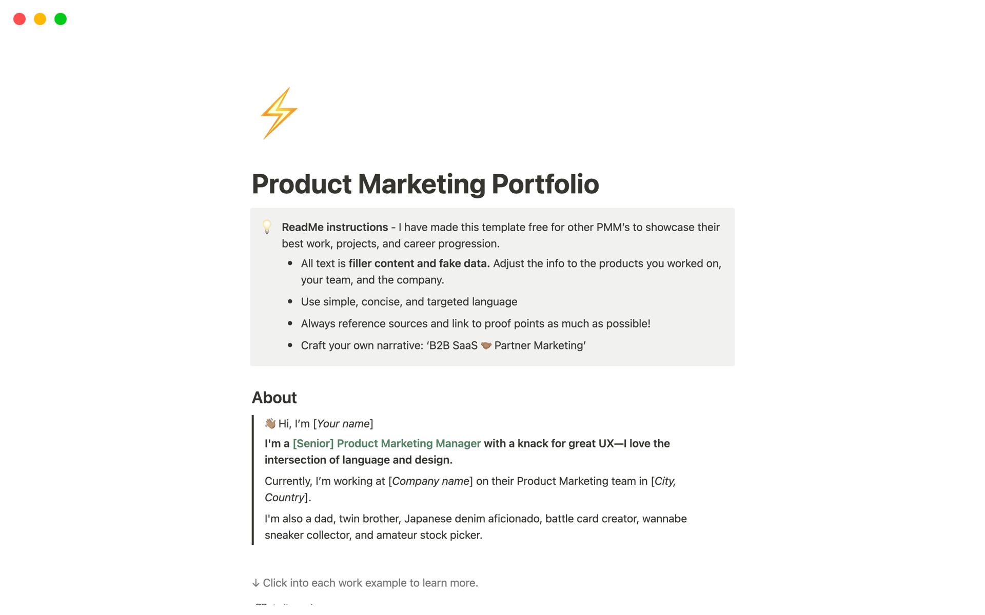 Aperçu du modèle de Product Marketing Portfolio