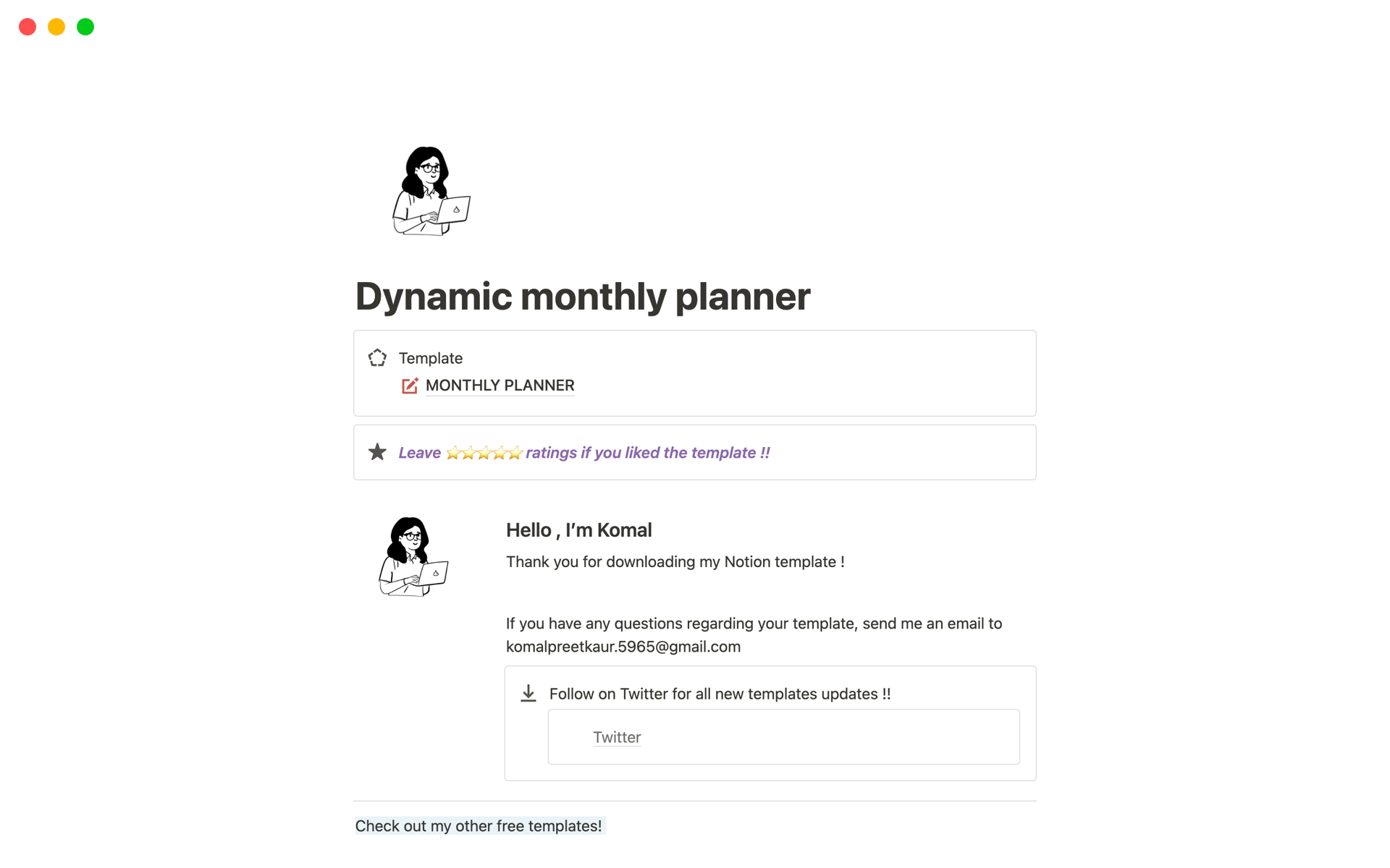 Aperçu du modèle de Dynamic monthly planner
