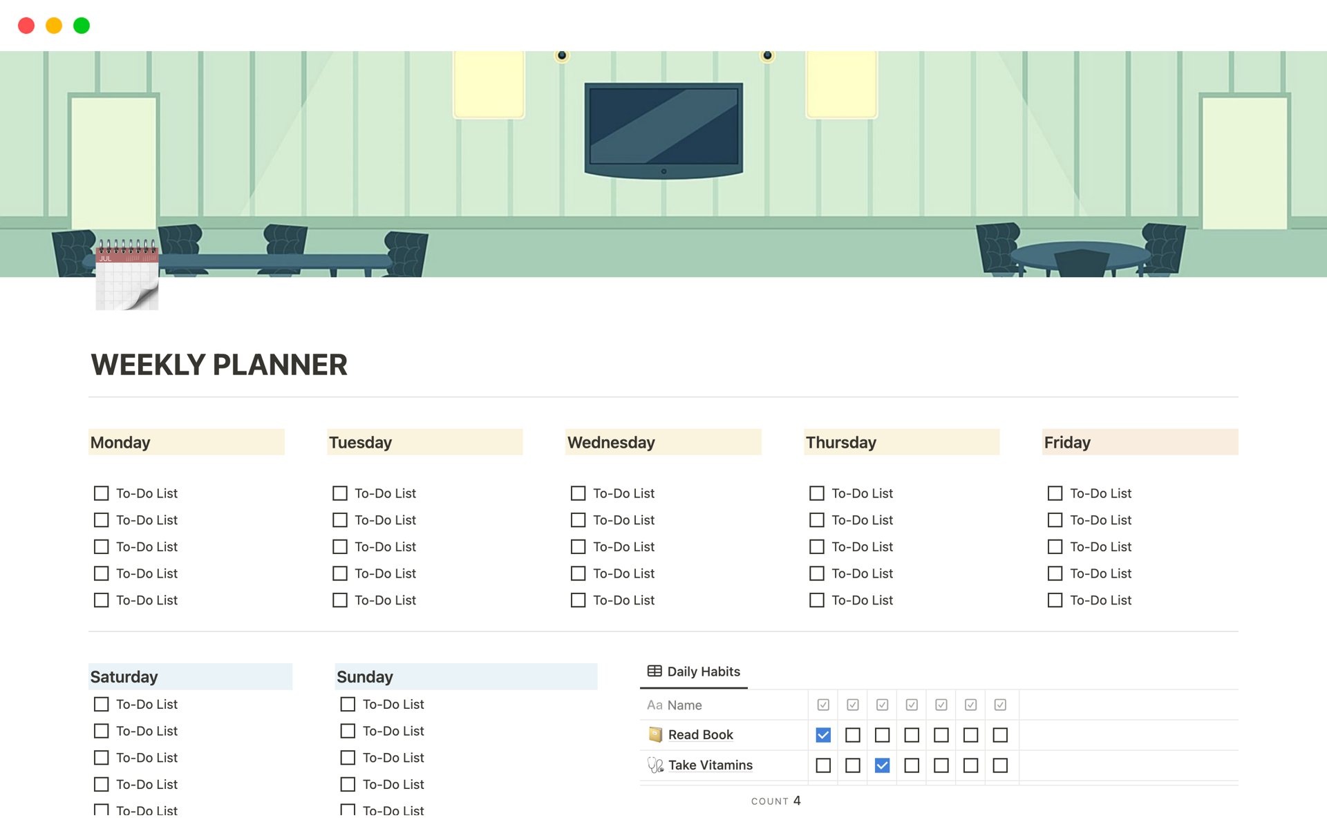 Purple weekly planner template notion marketplace