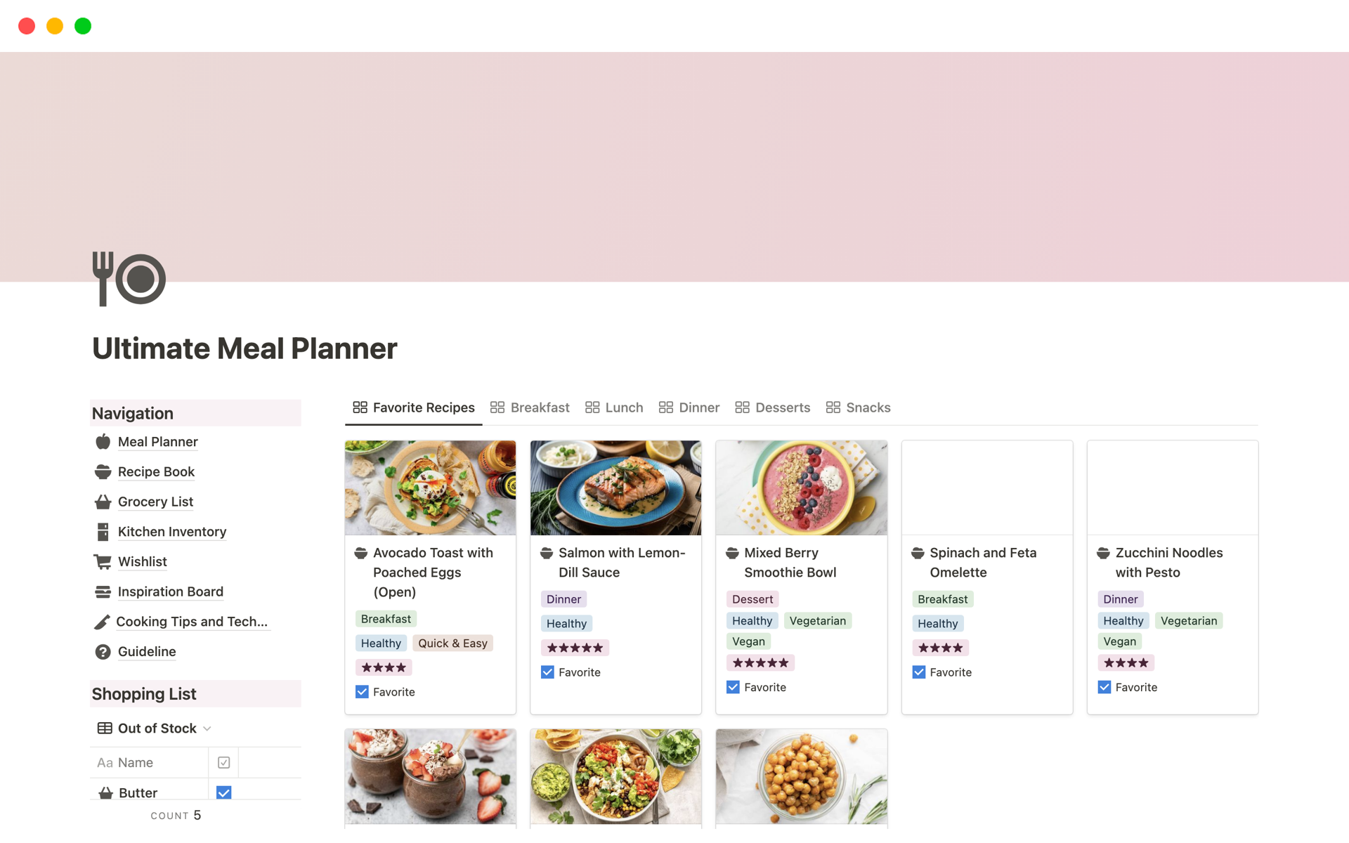 Aperçu du modèle de Ultimate Meal Planner