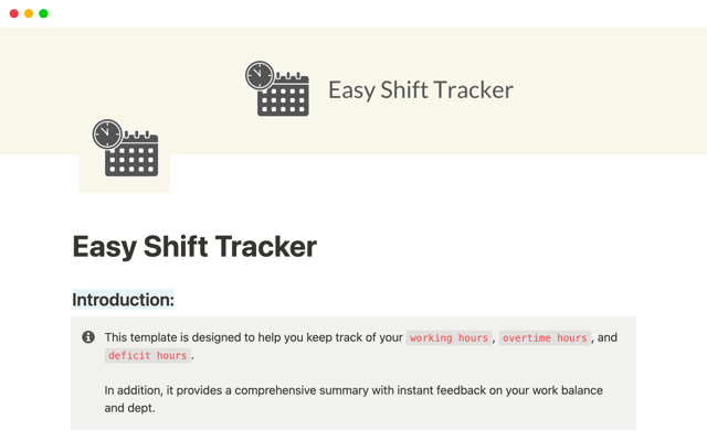 Easy Shift Tracker