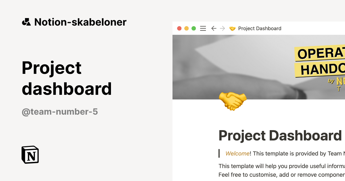 Project dashboard Skabelon af Team Number 5 | Notion Marketplace