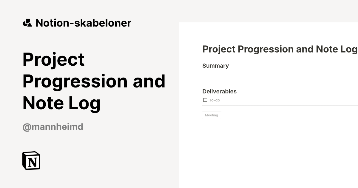 Project Progression and Note Log Skabelon | Notion Marketplace